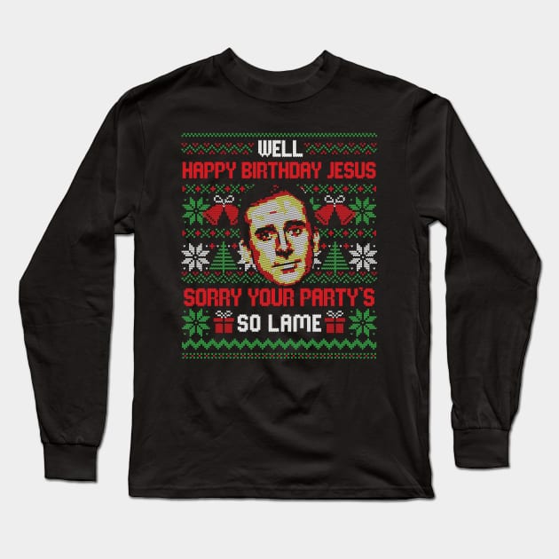Happy Birthday Jesus Funny Ugly Sweater Long Sleeve T-Shirt by eduely